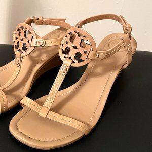Tory Burch Wedge Sandals, Nude, Size 8